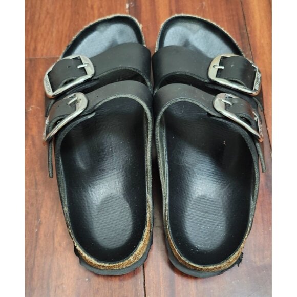 Birkenstock Arizona Womens Leather Sandals Black Double Buckle Comfort Slides 37 - Picture 6 of 14